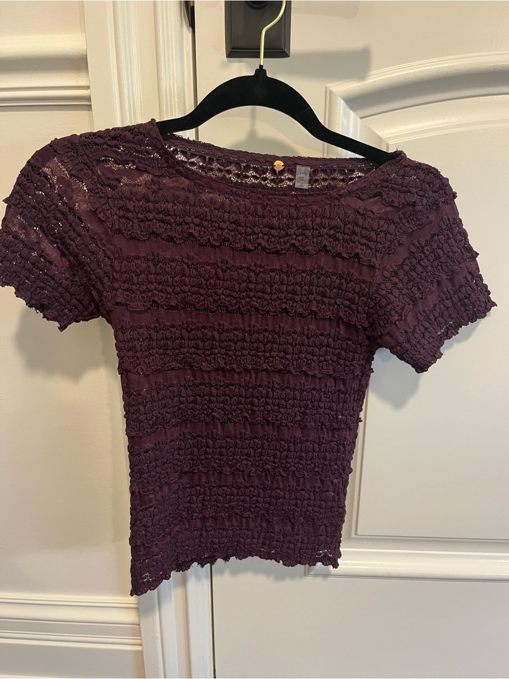 Free People Plum Smocked Short Sleeve Tee